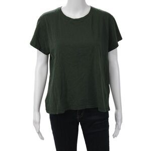 Leallo Womens Basic Army Green Cotton Crew Neck Short Sleeve T-Shirt Size L